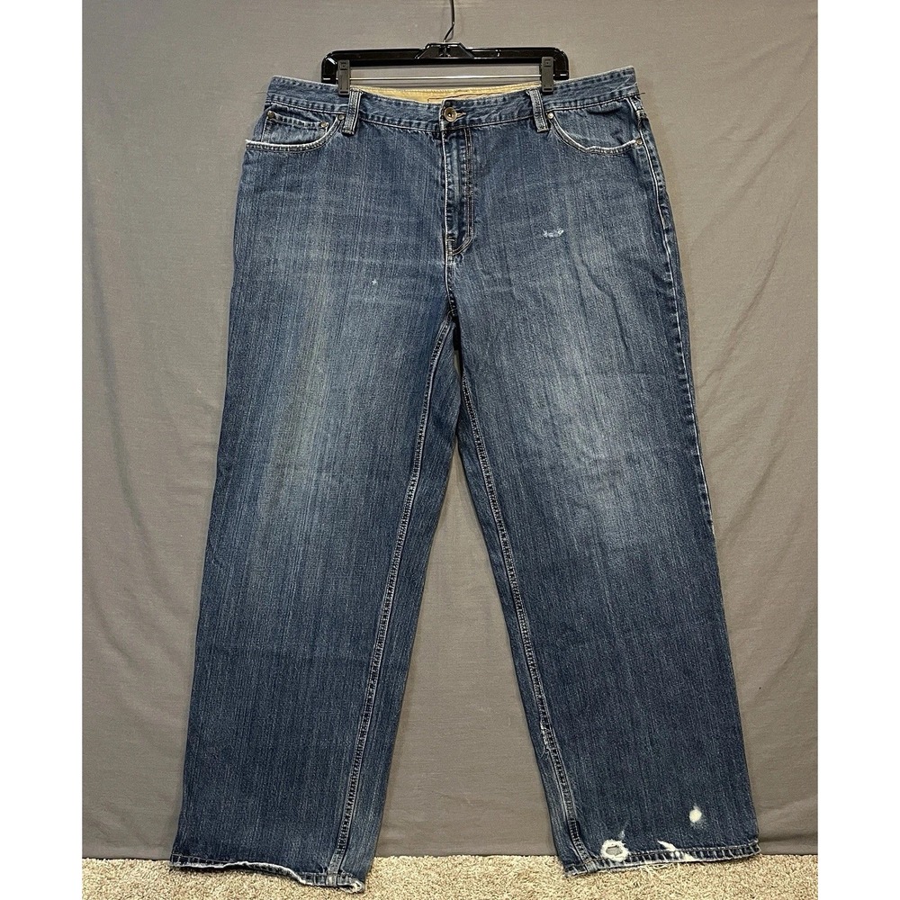 Plugg‎ Jeans Mens 42x32 Blue Distressed Wide Leg Relaxed Fit Denim